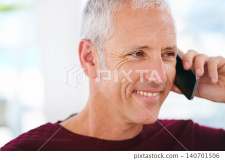 Elderly, man and face with phone call in home with laughing for funny conversation, discussion and mobile chat. Senior, person and happy with smartphone for talking, comic joke and mockup space Elderly, man and face with phone call in home with laughing for funny conversation, discussion and mobile chat. Senior, person and happy with smartphone for talking, comic joke and mockup space 140701506