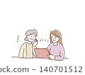 A senior woman and her daughter talking while looking at a tablet. 140701512