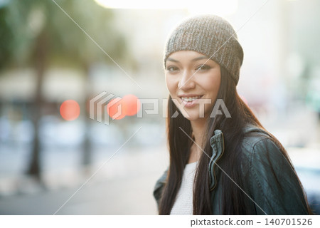 Portrait, smile and beanie with woman, street and happiness with winter and cold with travel and journey. Face, person and outdoor with girl or New York with knitted cap or cheerful with morning walk Portrait, smile and beanie with woman, street and happiness with winter and cold with travel and journey. Face, person and outdoor with girl or New York with knitted cap or cheerful with morning walk 140701526
