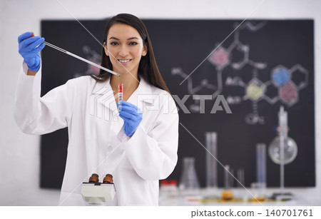 Woman, portrait and science experiment with test tube for medical investigation for virus, breakthrough or research. Female person, face and laboratory for futuristic innovation, chemistry or sample Woman, portrait and science experiment with test tube for medical investigation for virus, breakthrough or research. Female person, face and laboratory for futuristic innovation, chemistry or sample 140701761