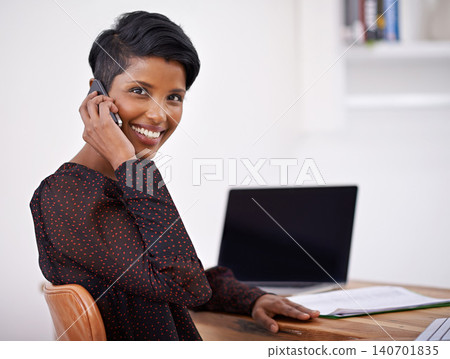 Portrait, business woman, phone call and networking in office and talking of creative idea for company project. Indian writer, face and cellphone for discussion on book printing and happy to publish Portrait, business woman, phone call and networking in office and talking of creative idea for company project. Indian writer, face and cellphone for discussion on book printing and happy to publish 140701835