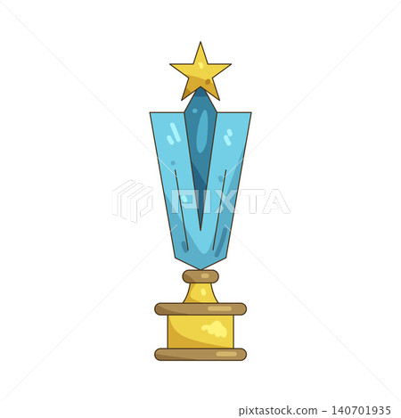 Illustration of blue trophy with a golden base and star Illustration of blue trophy with a golden base and star 140701935
