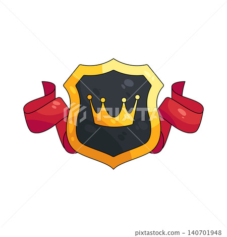 Illustration of gold crown emblem with red ribbons Illustration of gold crown emblem with red ribbons 140701948