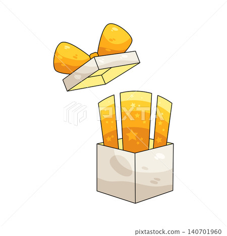 Illustration of open gift box with golden stars Illustration of open gift box with golden stars 140701960