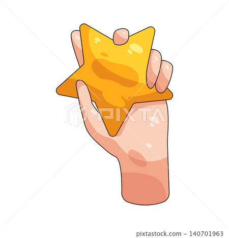 Illustration of hand holding a golden star Illustration of hand holding a golden star 140701963