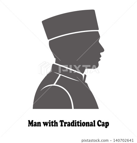 Man with traditional cap icon featuring male profile in eastern attire Man with traditional cap icon featuring male profile in eastern attire 140702641