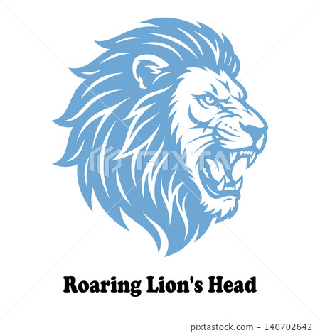 Roaring lion's head icon featuring fierce wild predator showing teeth Roaring lion's head icon featuring fierce wild predator showing teeth 140702642