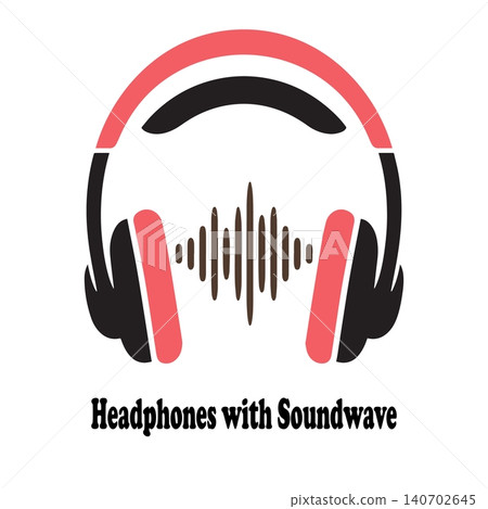 Headphones with soundwave graphic design for music logo or banner Headphones with soundwave graphic design for music logo or banner 140702645