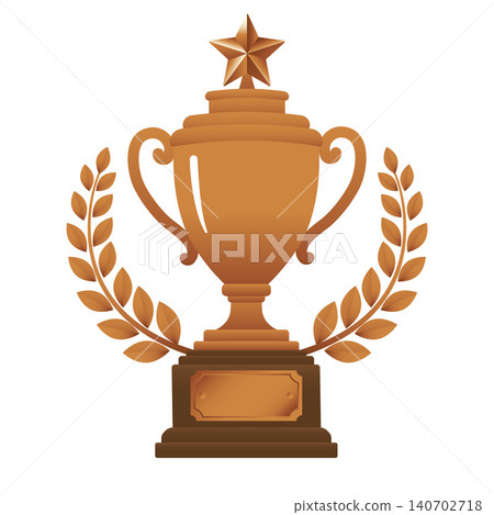 Bronze trophy cup, laurel wreath, and star vector illustration 140702718