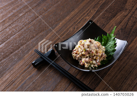 Aji no namero served on a plate Aji no namero served on a plate 140703026