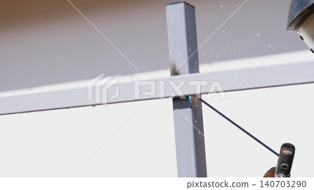 Metal Railing Inspection Construction Site, Closeup Of Vertical Post And Horizontal Bars, Pale Overcast Light, Subtle Rust And Fresh Paint Texture, Geometric Composition And Architectural Metal Railing Inspection Construction Site, Closeup Of Vertical Post And Horizontal Bars, Pale Overcast Light, Subtle Rust And Fresh Paint Texture, Geometric Composition And Architectural 140703290