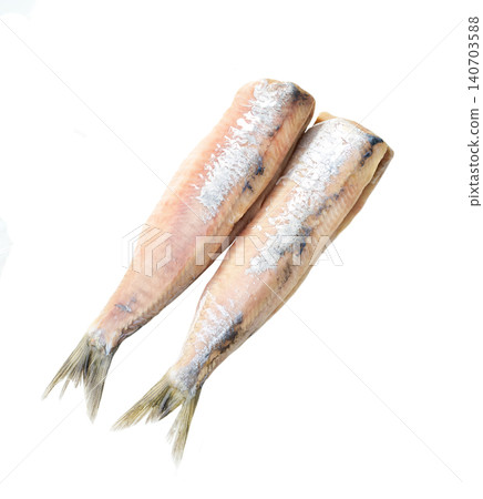 Dutch herring isolated on white background, top view. Traditional Dutch herring as eaten in Amsterdam, isolated , top view. Dutch herring isolated on white background, top view. Traditional Dutch herring as eaten in Amsterdam, isolated , top view. 140703588