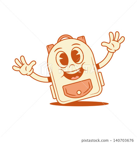 Overjoyed schoolbag back to school cartoon character waving hand isometric vector illustration 140703676
