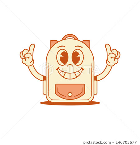 Smiling schoolbag back to school cartoon character attention isometric vector illustration 140703677