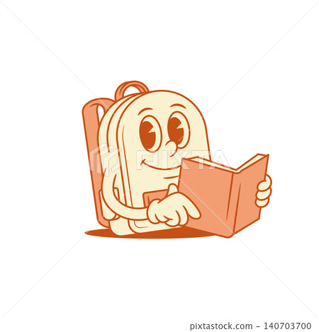 Smiling schoolbag back to school cartoon character read book isometric vector illustration 140703700
