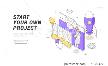 Creative Project Startup Isometric Banner Vector Template Web Page Design Illustration 140703720