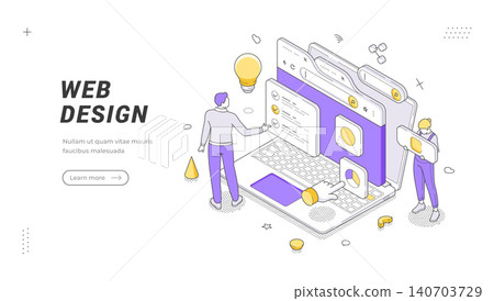 Creative Web Design And Development Isometric Vector Banner For UI UX Template Illustration 140703729