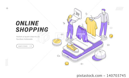 Online Shopping On Mobile App Isometric Vector Illustration Banner Template Online Shopping On Mobile App Isometric Vector Illustration Banner Template 140703745