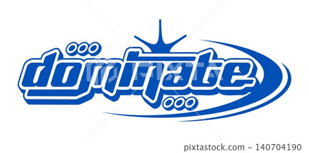 Blue Y2K streetwear dominate icon or print. Brand text retro print, clothing typography funky isolated vector icon. Streetwear futuristic Y2K emblem or apparel graphic vintage label element 140704190