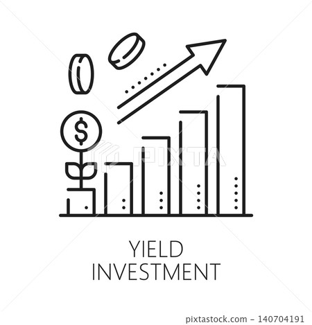 Investment yield, finance line icon or sign. Investor company thin line vector sign, venture capital fund outline symbol. Finance investment startup pictogram or icon with income growth infographics 140704191