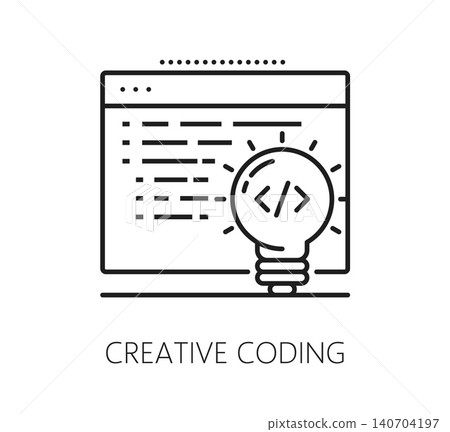 Software creative coding program code line icon. Computer science programing lineart symbol, application startup icon. Software code engineering sign Software creative coding program code line icon. Computer science programing lineart symbol, application startup icon. Software code engineering sign 140704197
