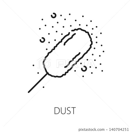 Dust non food allergen free icon, allergy monochrome line pictogram of a handheld duster releasing dust particles and allergen markers. Sign conveying cleaning, allergy awareness, hygiene maintenance Dust non food allergen free icon, allergy monochrome line pictogram of a handheld duster releasing dust particles and allergen markers. Sign conveying cleaning, allergy awareness, hygiene maintenance 140704251