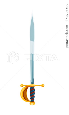 Pirate sailor cartoon fantasy sword game object. Buccaneer filibuster weapon vector sword, corsair bandit blade videogame asset. Pirate privateer ancient dagger game icon with golden crossguard 140704309