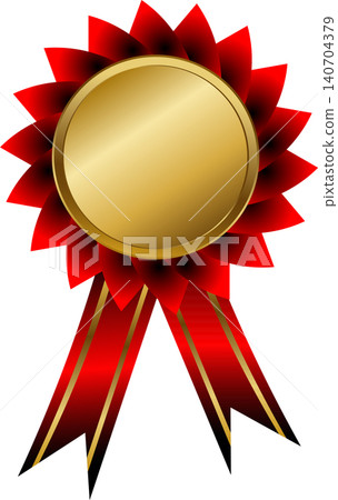 gold award medal with red ribbon rosette badge 140704379