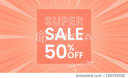 A vibrant and cheerful sale banner design featuring the words "SUPER SALE" against a coral orange radial background. A vibrant and cheerful sale banner design featuring the words "SUPER SALE" against a coral orange radial background. 140704380