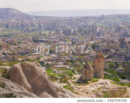 Panoramic View of Goreme Town in Cappadocia Turkey Panoramic View of Goreme Town in Cappadocia Turkey 140704598