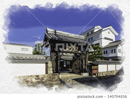 Watercolor-style streetscape of Tamba-Sasayama, Sasayama Kanko Hotel, Tamba-Sasayama City, Hyogo Prefecture 140704836