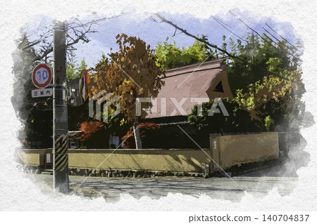 Watercolor-style streetscape of Tamba-Sasayama, Nishishinmachi area, Tamba-Sasayama City, Hyogo Prefecture 140704837