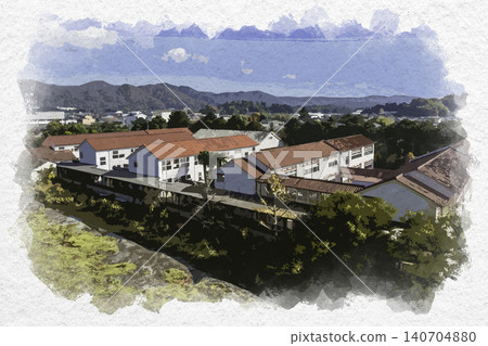 Watercolor style painting of Sasayama Elementary School, Tamba-Sasayama City, Hyogo Prefecture 140704880