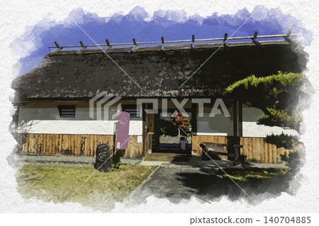 水彩風格繪畫：兵庫縣丹波笹山市青山歷史村澤井家舊門房 140704885