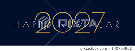 2027 blue and gold happy new year typography banner vector illustration. 2027 blue and gold happy new year typography banner vector illustration. 140704968