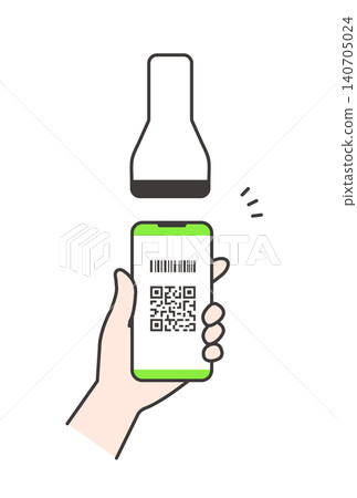使用智慧型手機掃描條碼和二維碼的示意圖（綠色、無現金、手持影像） 140705024