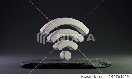 Textured white wi fi symbol standing on a natural stone slab against a dark background representing modern global communication connectivity concepts Textured white wi fi symbol standing on a natural stone slab against a dark background representing modern global communication connectivity concepts 140705059