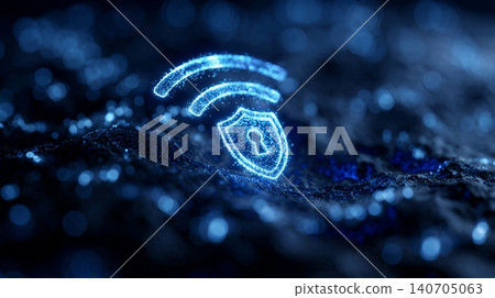 Glowing digital wifi symbol with shield icon representing secure wireless network protection and cyber security technology concept on abstract background Glowing digital wifi symbol with shield icon representing secure wireless network protection and cyber security technology concept on abstract background 140705063