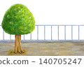 Landscape material of a road with a fence and street trees. 140705247