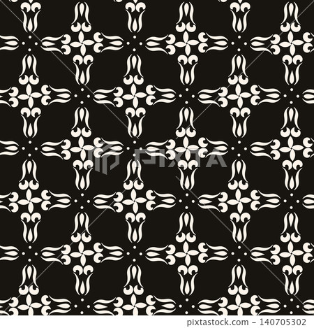 Simple minimalist geometric seamless pattern. Abstract monochrome minimal background with small floral shapes. Subtle repeat design for decor, print. Simple minimalist geometric seamless pattern. Abstract monochrome minimal background with small floral shapes. Subtle repeat design for decor, print. 140705302