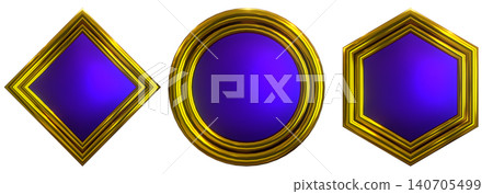 A luxurious double-gold framed 3D badge/emblem set (purple plate, transparent background). A luxurious double-gold framed 3D badge/emblem set (purple plate, transparent background). 140705499