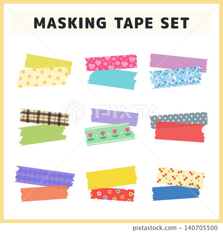 A colorful set of cute masking tapes featuring star, heart, and cherry patterns for decoration. A colorful set of cute masking tapes featuring star, heart, and cherry patterns for decoration. 140705500