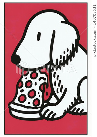 A playful cartoon dog playfully chewing on a pizza slice. A playful cartoon dog playfully chewing on a pizza slice. 140705531