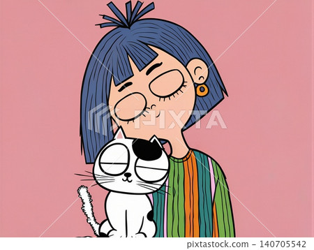 A young girl with a cat in her arms. A young girl with a cat in her arms. 140705542