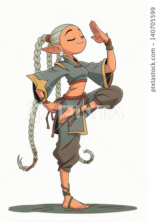 A stylized illustration of an elf performing a yoga pose. A stylized illustration of an elf performing a yoga pose. 140705599