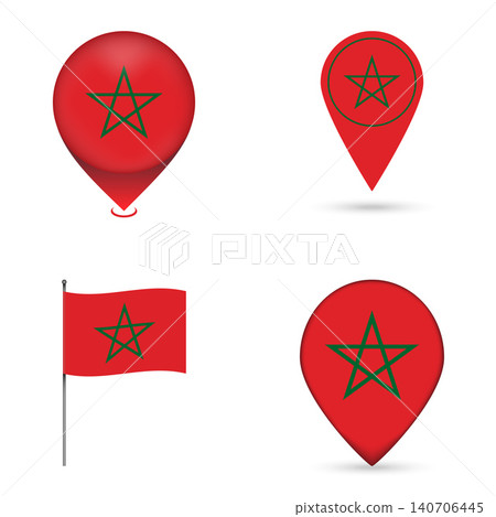 Morocco Flag Map Pin Icons Set Collection. Morocco Flag Map Pin Icons Set Collection. 140706445