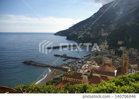 The Mediterranean Sea and the townscape of Amalfi The Mediterranean Sea and the townscape of Amalfi 140706846
