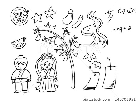 Stylish hand-drawn Tanabata design set Stylish hand-drawn Tanabata design set 140706951
