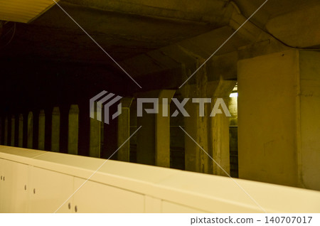 Close-up of the tunnels looking from the station platform in Sapporo, Hokkaido, Japan. The view of the underground. Transportation and travel concept 140707017