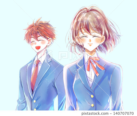 一名男學生和一名女學生,都面帶微笑,但面向不同的方向。 一名男學生和一名女學生,都面帶微笑,但面向不同的方向。 140707070